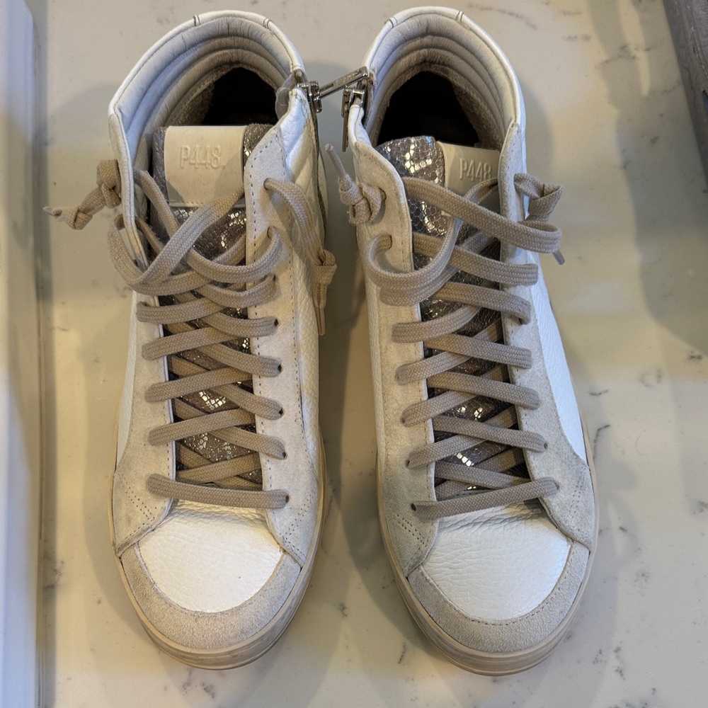 P448 White and Silver Women's Sneakers